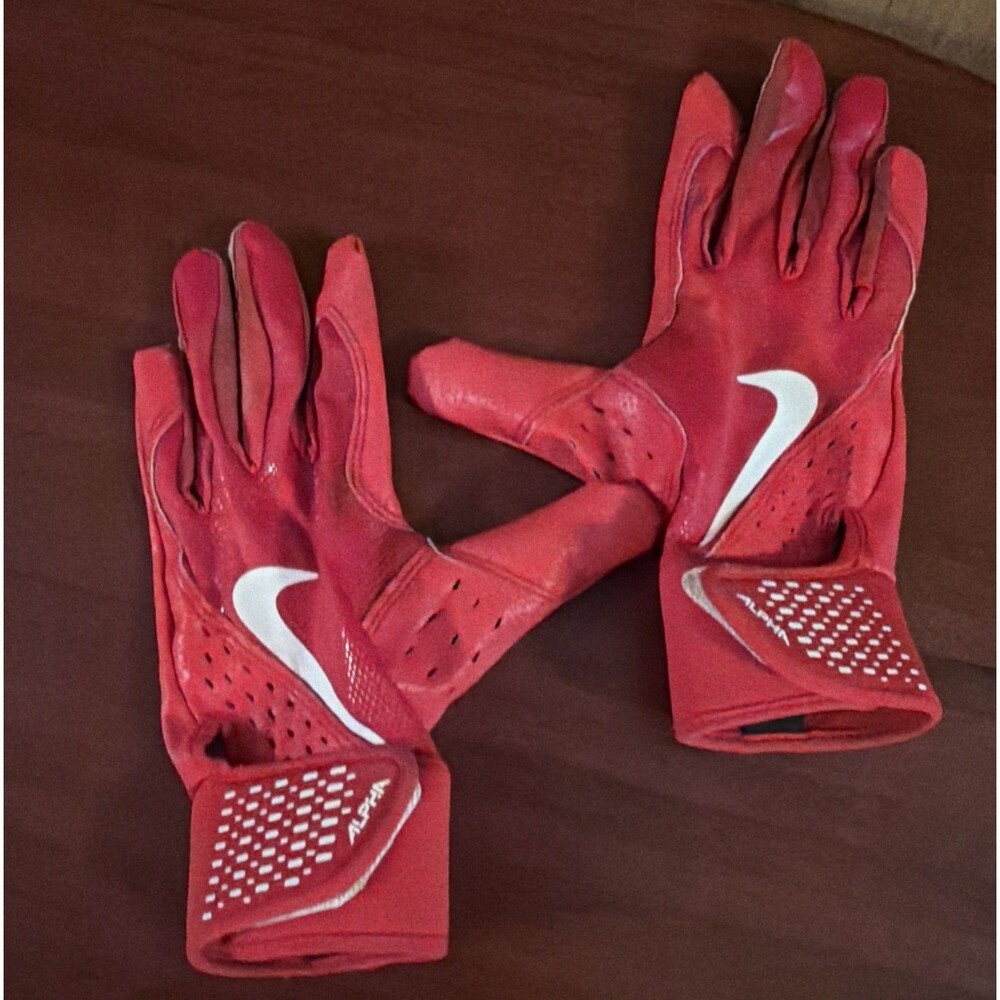 Nike Alpha Sz. S Full Finger Batting Gloves Hook & Loop Strap Red/White Pair.GUC